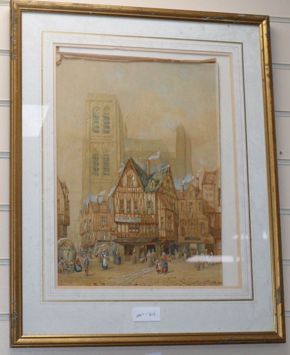 Henry Schafer, watercolour, Abbeville, Normandy, signed, 45 x 35cm